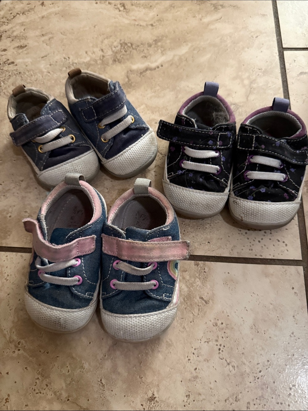 Baby Shoe Bundle Denim-Style Sneakers size 3 (2 pairs) and size 4 (1 pair)